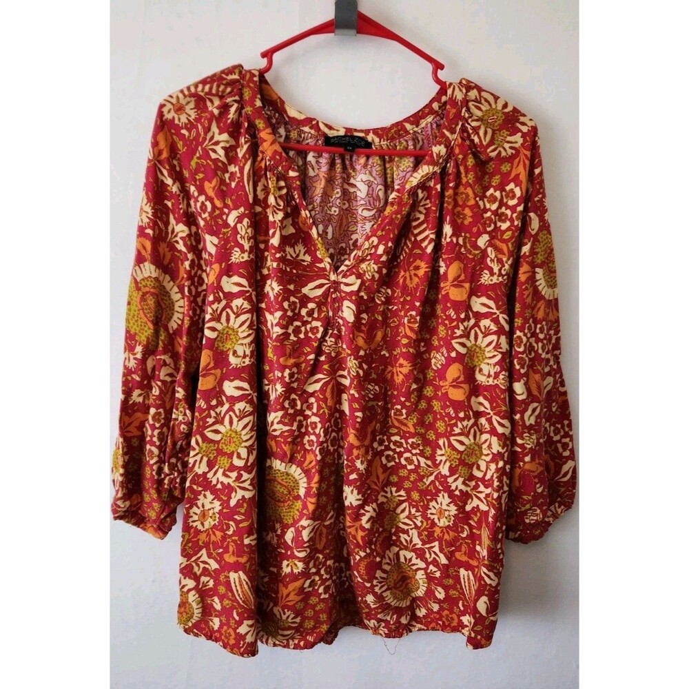 Rachel Zoe Women's 2X Boho Peasant Blouse 3/4 Balloon Sleeve